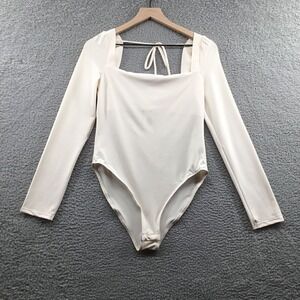 Topshop Puff Long Sleeve Bodysuit Ivory‎ M